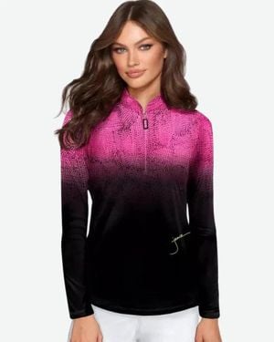 Jamie Sadock Pebble Sunsense Polo Top Multi Ombre Long Sleeve Srt602 - Red
