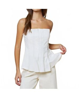 Lalavon Strapless Pleated Peplum Top - White