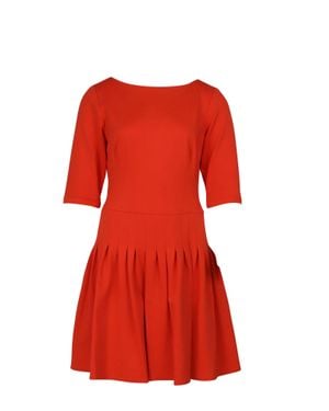 Issa Viscose Pleated Bateau Dress - Red