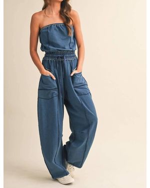 Klesis Strapless Barrel Pants Jumpsuit With Tie Waist - Blue