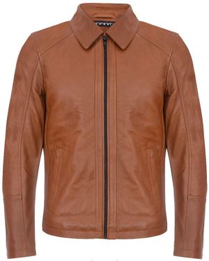 Infinity Leather Smart Classic Harrington Leather Jacket-New York - Brown