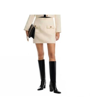 Stellah Tweed Mini Skirt With Leather Trim - Natural