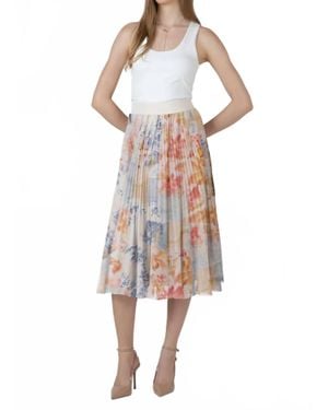 Dex Pastel Petals Pleated Midi Skirt - Multicolor