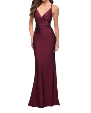 La Femme Rhinestone Beaded Prom Dress - Purple