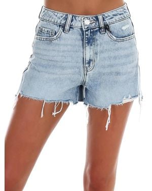Zenana West Coast Distressed Hem Shorts - Blue
