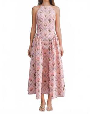 Le Cliche Floral Jacquard Halter Dress - Pink