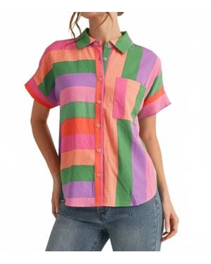 Jodifil Striped Button Up Top - Pink