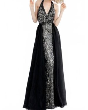 JVN Lace Prom Dress With Overskirt - Black