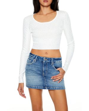 Forever 21 Rhinestone Cropped Sweater - Blue