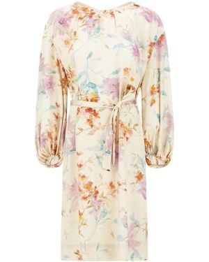 Herno Floral Print Dress With Puff Sleeves - White