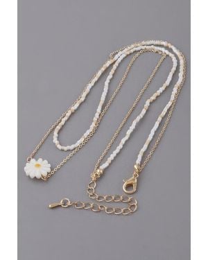 Fashnzfab Double Beaded Flower Necklace - Gray
