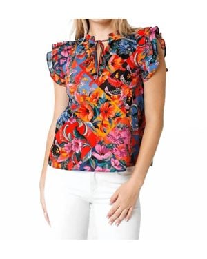 Olivaceous Pretty Paradise Ruffle Sleeve Top - Red