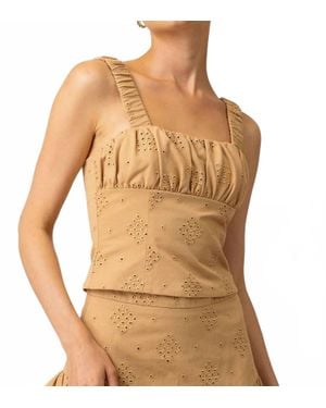 Line & Dot Eyelet Strap Top - Brown