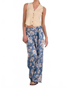 Elan Waist Tie Flowy Pant - Blue