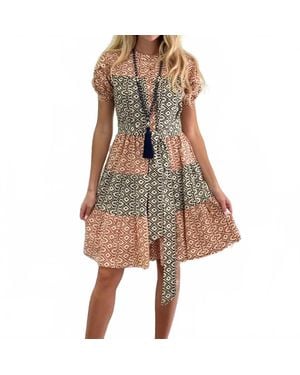 Just Darviny Ibiza Short Sleeve Mini Dress - Brown