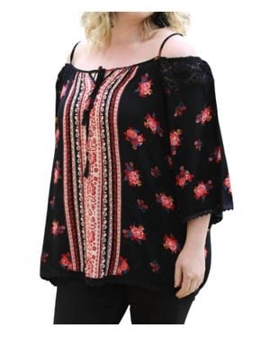 Angie Floral Twin Print Cold Shoulder Top - Black