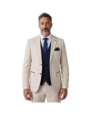 Paul Andrew Check Cream Blazer Waistcoat Wedding 3 Piece Suit - Blue