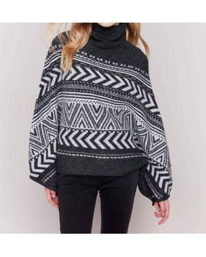 Charlie b Geometric Jacquard Cowl-Neck Poncho - Black