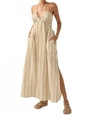 Promesa Trellis Blossoms Floral Gauze Halter Maxi Dress - Natural