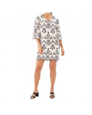 Karen Kane Flare Sleeve Embroidered Dress - White