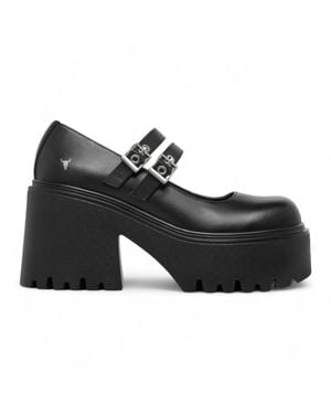 Windsor Smith Leather Boots Chunky Platform Heel Buckle Shoes - Black