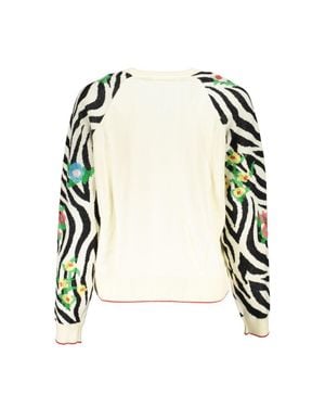 Desigual Elegant Crew Neck Sweater With Contrast Details - White