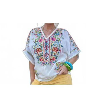Caite Ferris Embroidery Top - Blue