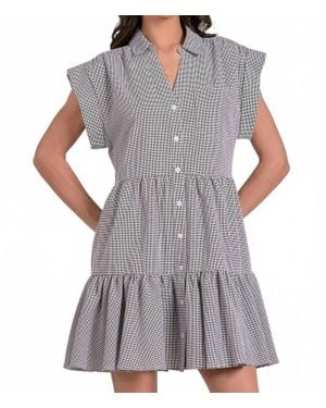 Elan Cap Sleeve Seersucker Dress - Gray