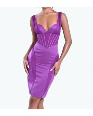 Miss Circle Dahlia Mesh Corset Satin Dress - Purple