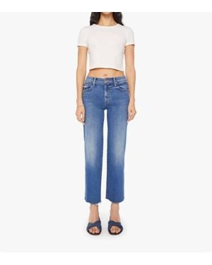 Mother Mid Rise Rambler Zip Ankle Fray Jeans - Blue