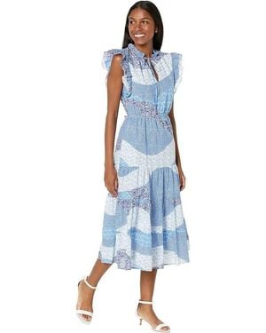 Steve Madden Dress Petite Colorblock Tiered A-Line Boho Jdm1022 - Blue