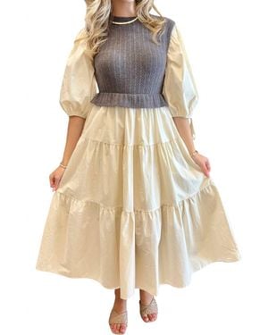 Ces Femme Ellie Mixed Media Tiered Midi Dress - Multicolor