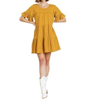 Umgee Ruffle Sleeve Tier Dress - Yellow