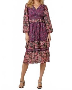 Mystree Floral Fix Midi Dress - Red