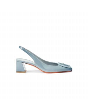 Santoni Patent Leather Slingback Mid-Heel - Blue