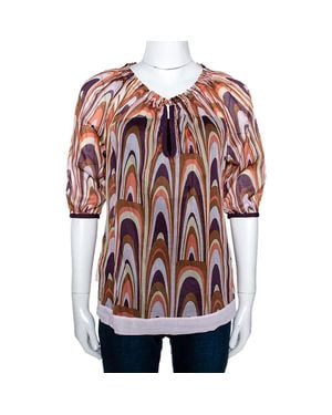 Missoni Printed Cotton Ruched Neckline Blouse - Multicolor