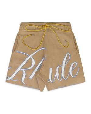 Rhude Ivory Script Logo Knit Shorts - Natural