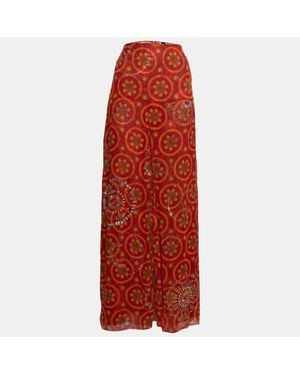 Gianfranco Ferré Vintage Printed Silk Embellished Maxi Skirt - Red