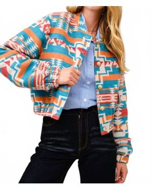 Blue B Jacquard Aztec Snap Up Bomber Jacket - Blue