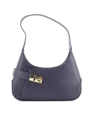 Ferragamo Gancini Side Lock Hobo Leather Medium - Blue