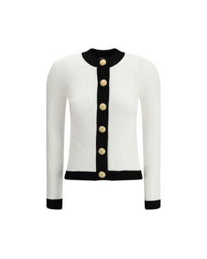Balmain Ls Buttoned Torsade Knit Cardigan - White