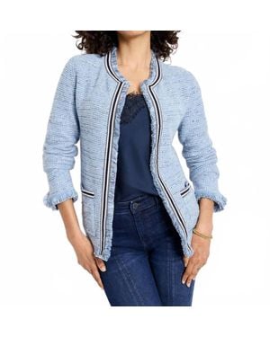 NIC+ZOE Izara Fringe Mix Knit Jacket - Blue