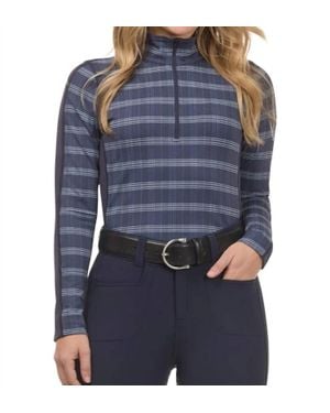 Kerrits Stretch Plaid Quarter Zip Mid-Layer Top - Blue