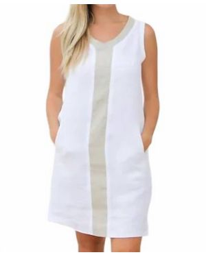iLinen V-Neck Mini Dress With Stripe - Blue