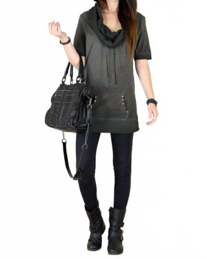 Tough Luv Cotton Short Sleeve Cowl Neck Tunic Top - Black