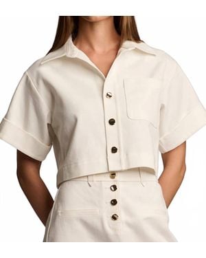Hevron Ellison Cropped Short-Sleeve Shirt - Natural