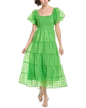 HL Affair Check Organza Midi Dress - Green