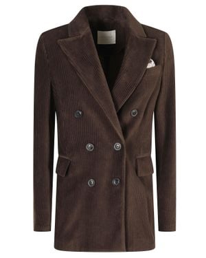 Circolo 1901 Double-Breasted Corduroy Flap Pocket Jacket - Brown