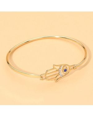 Fashnzfab Evil Eye Hamsa Hand Hook Bangle Bracelet - Metallic