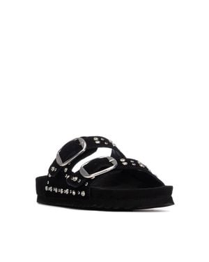 Xti Suede Double Strap Buckle Sandals - Black
